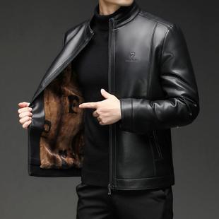 真皮皮衣中秋冬季新9998-S5色爸款年爸休闲男士绵羊皮夹克黑立领
