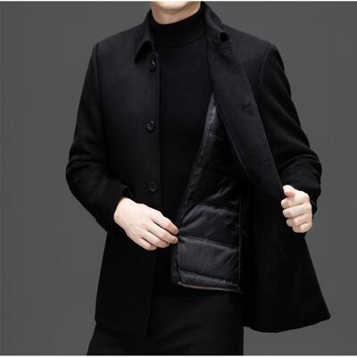 高端中881年男大士秋冬新款加码双呢纯套羊毛风衣面加厚呢子夹克