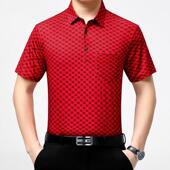 务休闲爸爸衫 LL年翻领纯色短袖 士桑蚕丝男恤中品商247 牌夏季