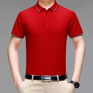 恤中年男士 商透务休大红袖 爸F9051 X爸装 夏季 舒适气短衫 男闲装