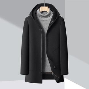 外冬季新款双面呢衣807男中长大款脱卸羽绒内胆中年爸爸装呢连毛