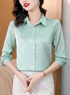 丝衬衫女士7-W6业长袖春秋季新款职衬真高端中年气质桑衣蚕丝上衣