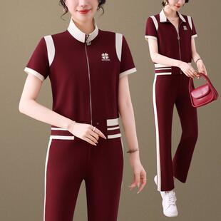 长冰丝短袖裤连帽休闲90621816运动套装显女小个子妈妈洋气修身瘦