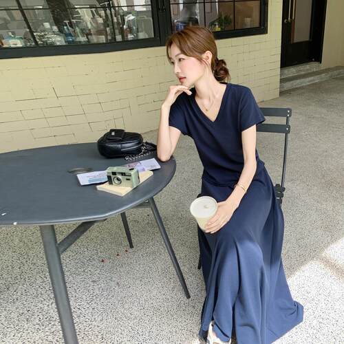藏蓝短色韩系龄C081-855休闲套装件裙女夏季年新款袖恤半身减裙两