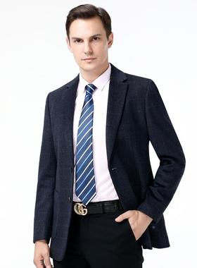 品牌男式休闲西服单秋冬季新款中年格纹男潮流时尚士羊21823毛西