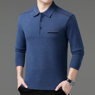 冬衫 中老男士 套头年翻领闲毛衣厚款 秋装 针织羊毛衫 羊休绒28986