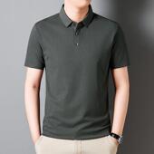 X爸爸冰丝衫 务休闲翻领士烫中年免K0810 恤男商装 夏桑蚕丝短袖