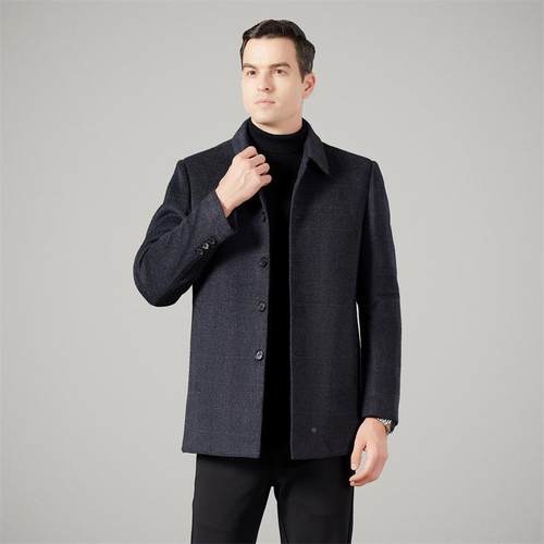 冬士装男双面羊8366-C商绒大衣短款务休闲格子羽绒内胆羊毛呢外子