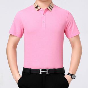 爸A08 恤男夏士翻领潮流纯蚕色桑丝中年爸衫 LL休闲上衣 短袖 季