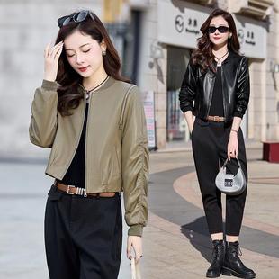 小皮衣女短款外套春瘦新秋款宽松WA88010洋气显绵羊皮夹克球棒服
