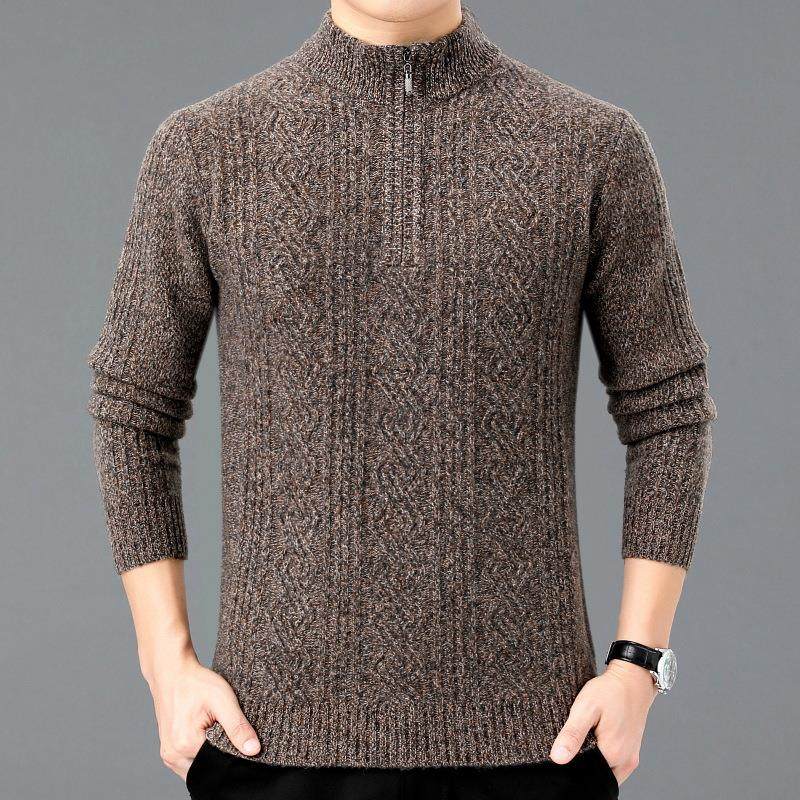 RUC冬季中长年男士厚毛衣加款纯羊绒半高拉链领纯色袖衫针织毛衫,个性定制/设计服务/DIY,工作服/校服/商务服定制/加工,淘宝优惠券,粉丝福利购,淘宝优惠卷