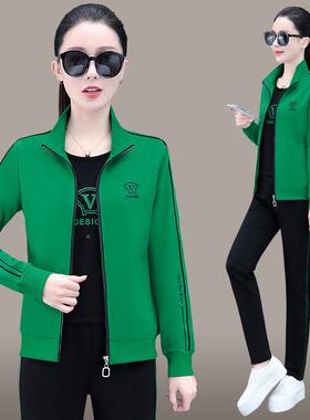 休闲时尚气套装女新款春季运动洋直6-2509减龄立卫衣筒长裤领三件