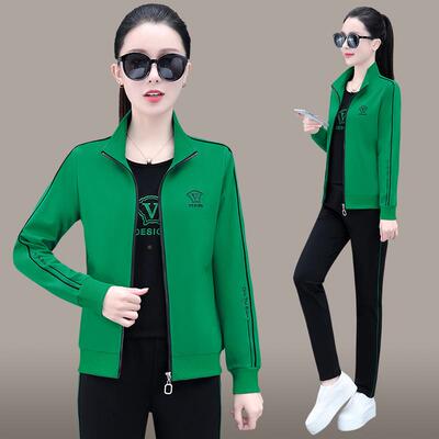 休闲时尚气套装女新款春季运动洋直6-2509减龄立卫衣筒长裤领三件