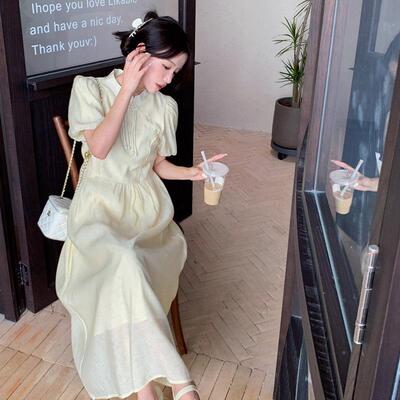 中黄色新C-236式少袍女连泡衣裙女夏季新款国风复古旗改良泡袖裙