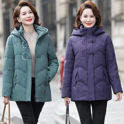 羽绒中服外女年妈妈冬季洋短款中老年女装气冬装时尚白613-Q3鸭绒