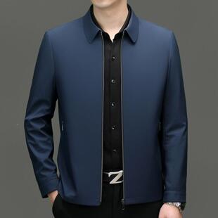 男装 P季 翻领夹中克年商务休闲爸爸装 外套蚕丝桑茄克8799 秋新款
