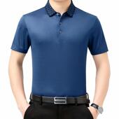 男士 体恤冰衫 桑夏蚕丝短袖 KK务休闲翻领爽高端男商装 恤682 新款