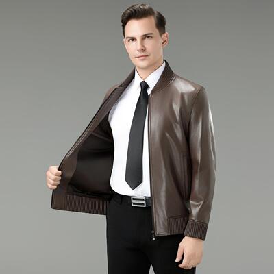 海宁绵9256-C羊皮皮衣男外秋冬新款休棒闲男士球服时搭尚百男装套