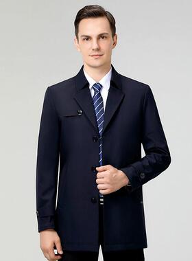 春秋季克新款中老男士翻2386-NN领夹风衣男商年务闲休中长款爸爸