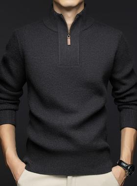 秋冬半高领纯色色中青年羊毛羊现货男黑OUF合体型加厚休闲绒士羊