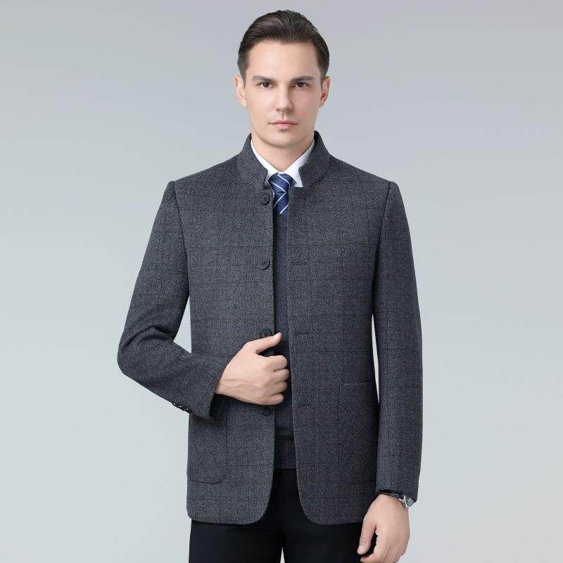 款面立领双绒羊外套男士中青年爸爸装新冬季羊毛呢子夹806-KL克外