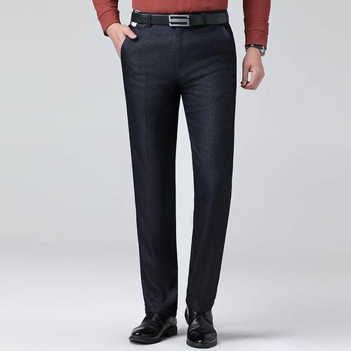 秋冬342-J高档男商务闲裤直筒厚男款免烫士裤子中年爸爸装装长休