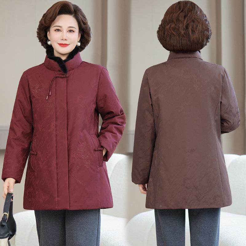 正品冬装奶新款妈妈女中码长款羽109-8926绒服立领国风加厚保暖大