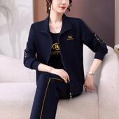 气百搭显10185087中老年运动三件套女新款 瘦质透气妈妈日常穿搭款