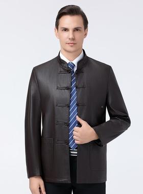 爸1919-F-C爸真皮衣年秋冬皮季新款老年男中纯色盘扣绵羊皮夹士克