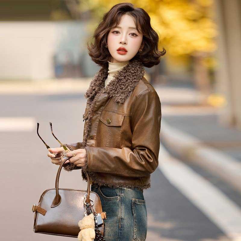 一皮毛小皮衣体外套女冬新ZMEI162款复短款古加绒加厚羊羔毛皮夹