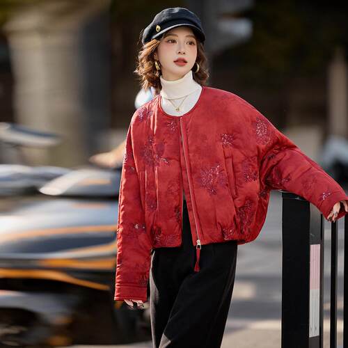 中式新国风配围巾棉服绣外套SY889-12女冬新款设计感刺棉衣棉袄