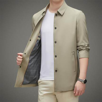 秋季新款士夹克209-W7中老闲年爸爸翻领松上宽衣领导工作休外套男
