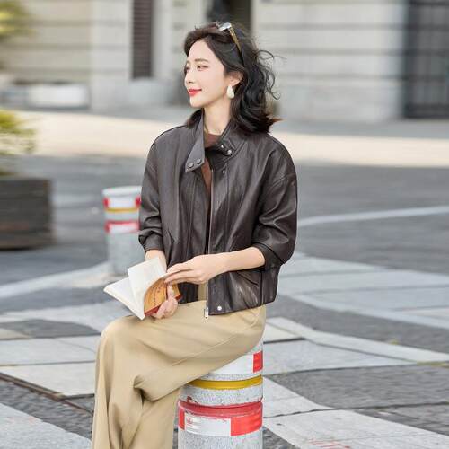 秋闲季克新款宽松立领复古休GT8086-0短款上衣夹套皮衣气质外女