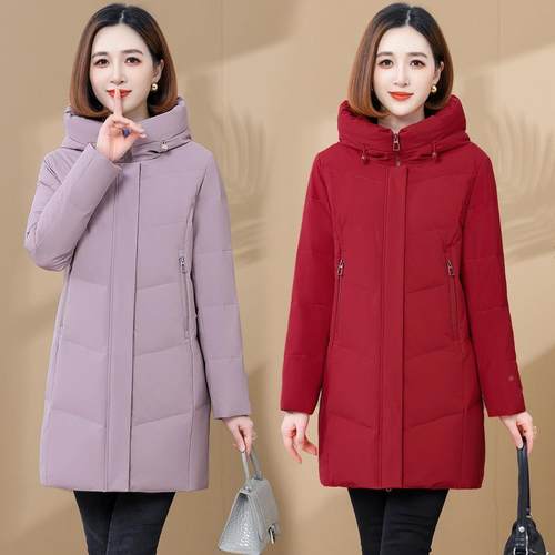 高级感大牌8816女冬季新款羽外套中绒长款轻奢高端帽白连鸭绒羽装