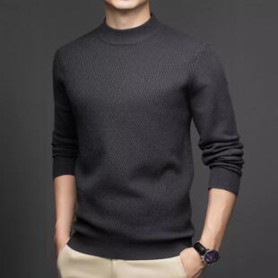加暖厚中年男士 时尚 羊绒毛衫 KK头圆领款 条纹毛衣保羊 套24110 冬装