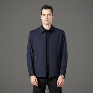 秋季款牌高男式夹克中年男士翻品领新8806时尚纯色级感茄克外套男