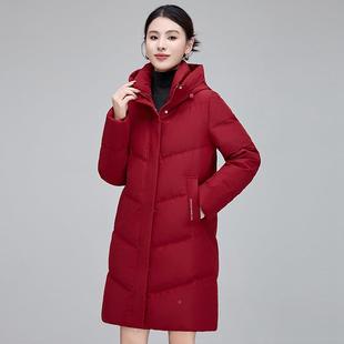 新连保款 标绒显瘦冬季 暖加厚中年女外套 810国款 羽绒服女帽中长71