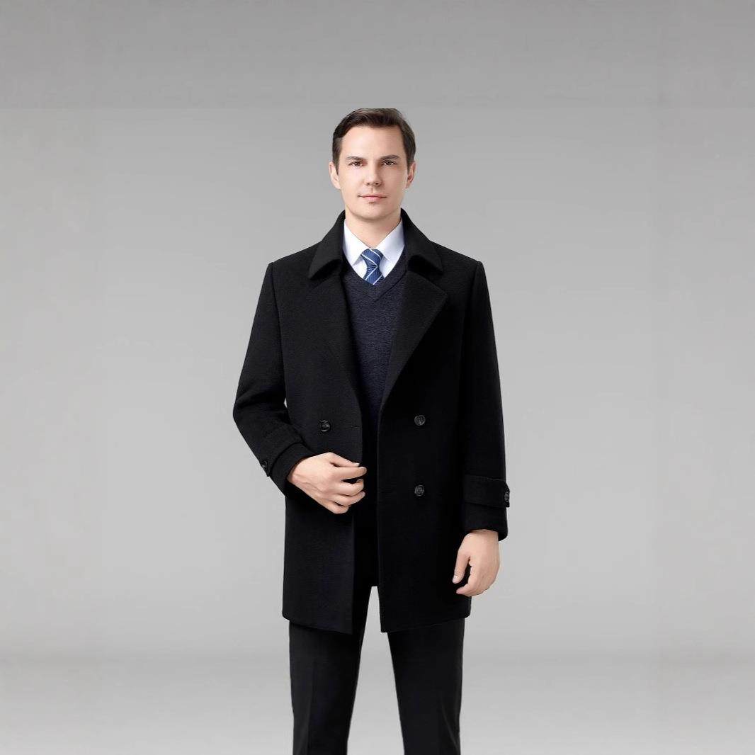 秋冬呢F8863-KL翻季新款双面绒大羊衣男士中年羽绒内胆领羊毛大衣