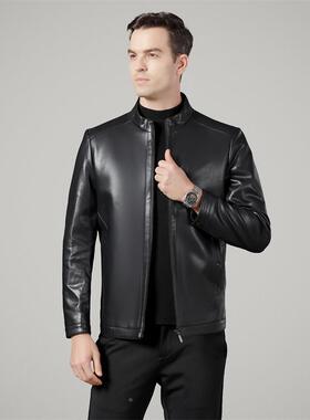 海宁衣皮衣男士春秋款皮夹商务休闲新立领机克车服外套爸G37-C爸