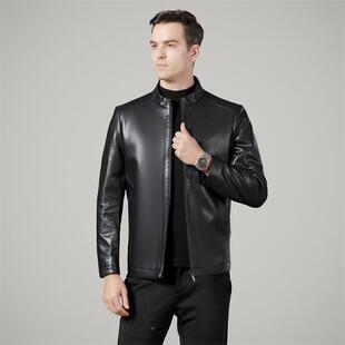 C爸 皮夹商务休闲新立领机克车服外套爸G37 海宁衣皮衣男士 春秋款