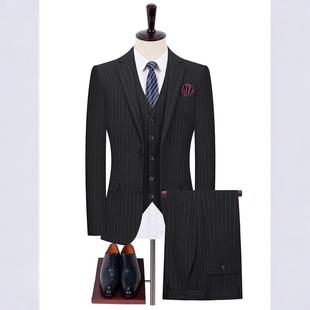 韩版 高级黑服男士 套装 L宴礼会职业四季 色西条纹婚西 商务休闲6171