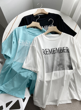 档口清仓 韩版印花开叉短袖T恤 上衣女