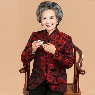 中老年春秋奶奶装外套老人女装衣服夹棉60-70-80岁老太太唐装上衣