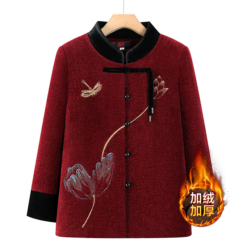 中老年女装妈妈装冬季新款外套老人衣服奶奶加绒加厚国风毛呢大衣