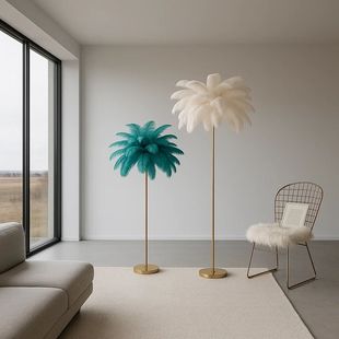 鸵鸟毛落地灯网红羽毛灯北欧现代客厅立式台灯少女心卧室床头灯