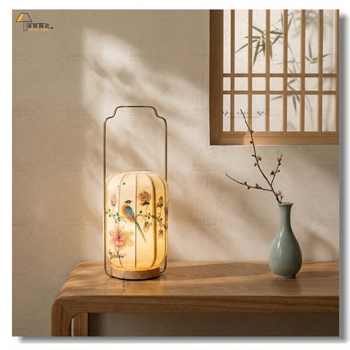 中式花鸟手绘台灯国风氛围手提灯