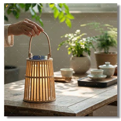 竹编台灯太阳能充电户外手提灯