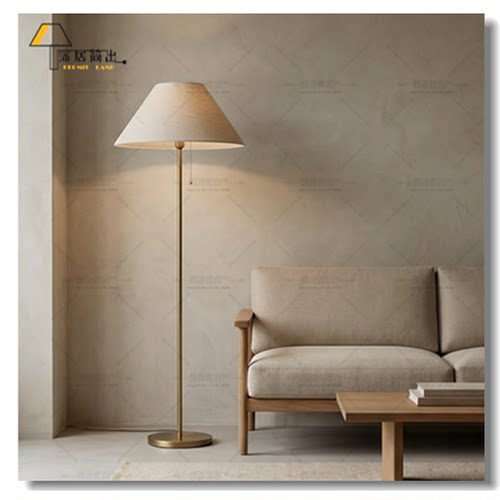侘寂风亚麻布艺落地灯宋代美学极简主义酒店民宿客厅卧室立式台灯