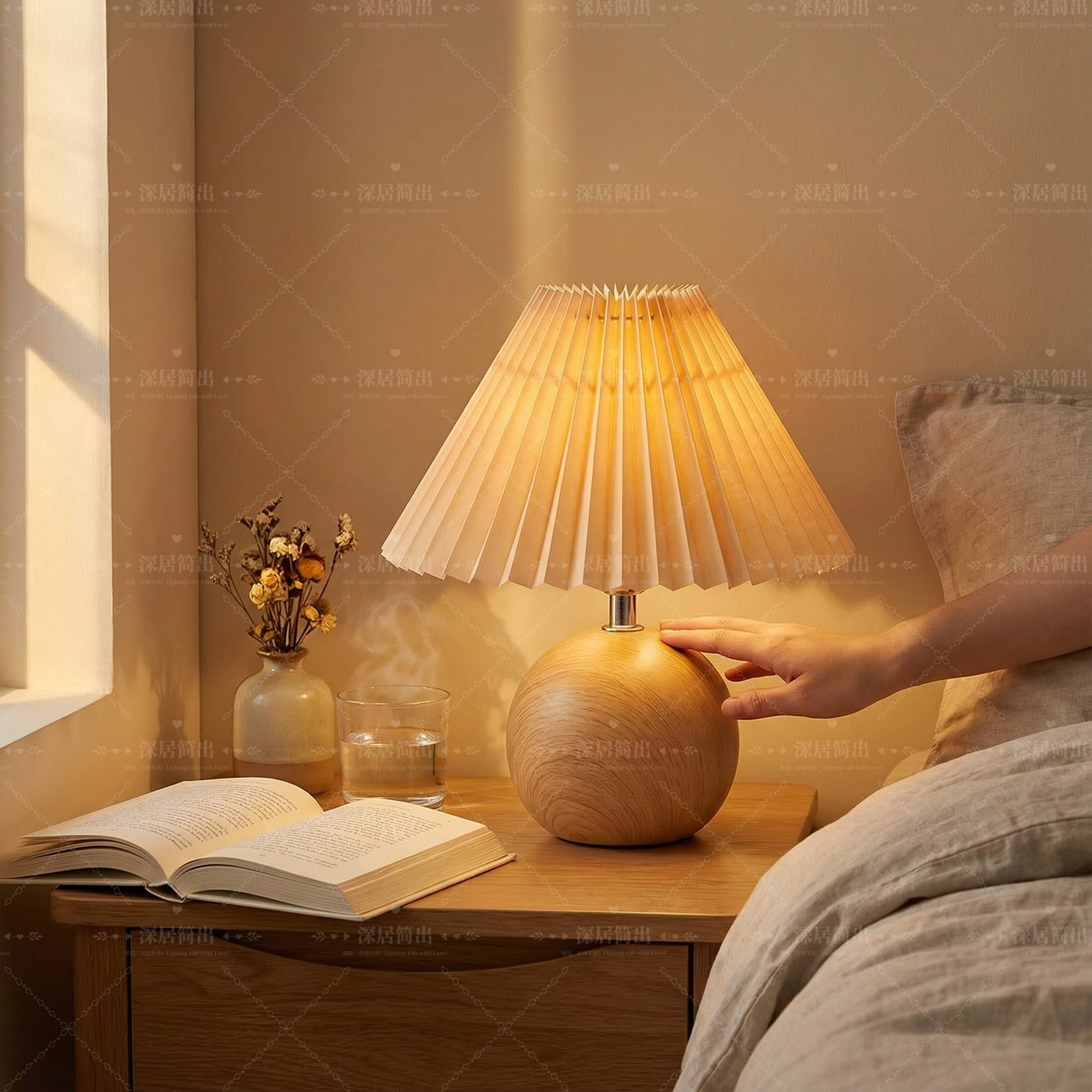 触摸感应复古百褶小台灯少女心卧室床头灯温馨轻奢装饰氛围感夜灯,家装灯饰光源,装饰台灯,淘宝优惠券,粉丝福利购,淘宝优惠卷