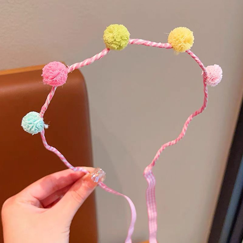 女童春夏元气少女网纱球球格子发带发箍俏皮亮丽头箍编发带新发饰